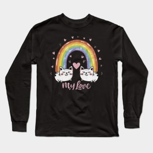 My Rainbow Cat is My Valentine Long Sleeve T-Shirt